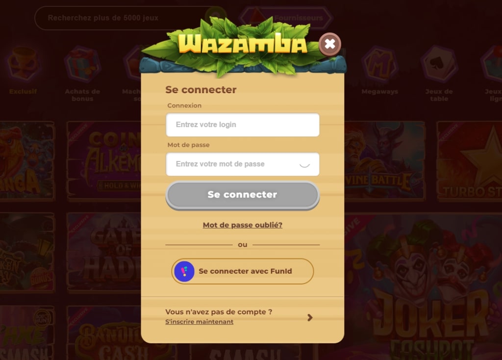 Wazamba connexion